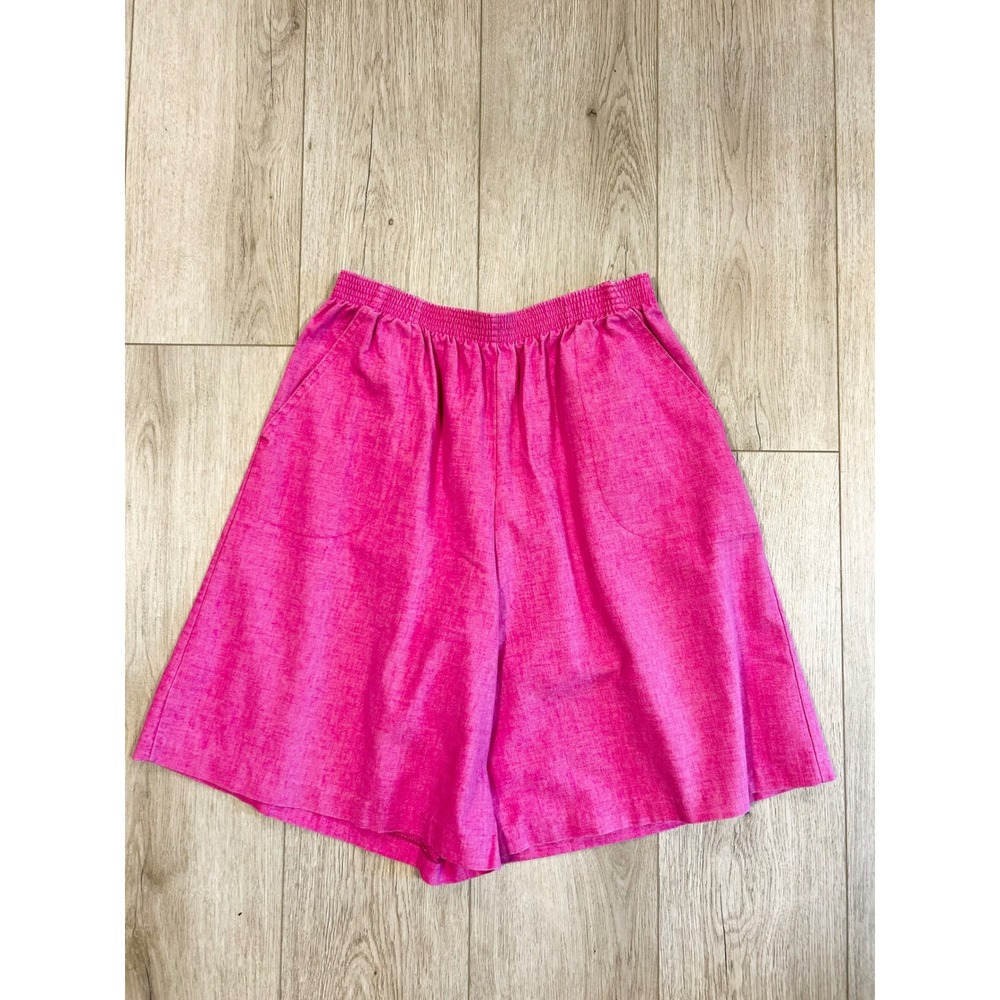 Season Ticket Vintage Hot Pink High Waisted Elastic Waist Shorts Women M 28" USA